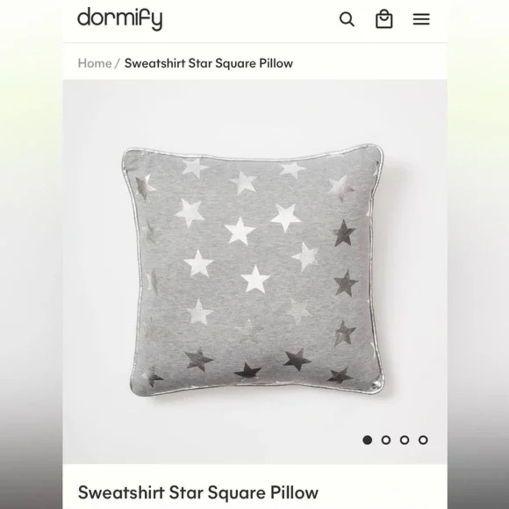Dormify gray sweatshirt star square pillow with silver trim